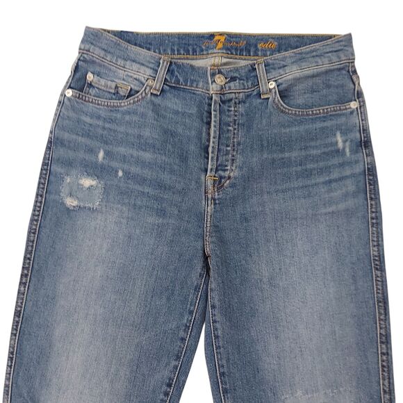 7 For All Mankind Jeans Womens 28 Blue Edie Stretch Patch Distressed Button Fly - Picture 2 of 12